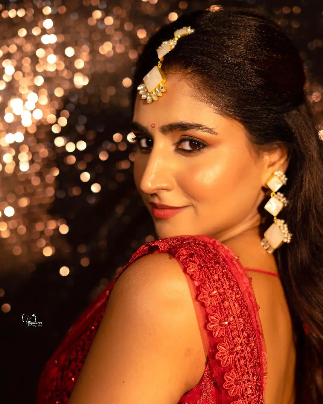 Varshini Sounderajan In Red Lehenga Voni Choli